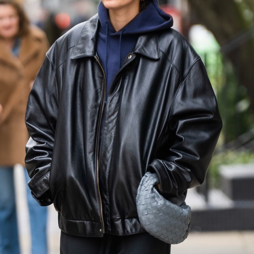 Vintage Black Leather Bomber Jacket